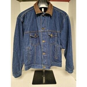 Vintage Marlboro Country Store Denim Trucker Jacket Leather Collar Plaid Size L
